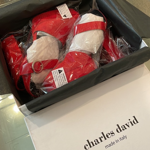 NWT Charles David red suede leather square toe buckle chunky heel platform 7/7.5 - Picture 2 of 11